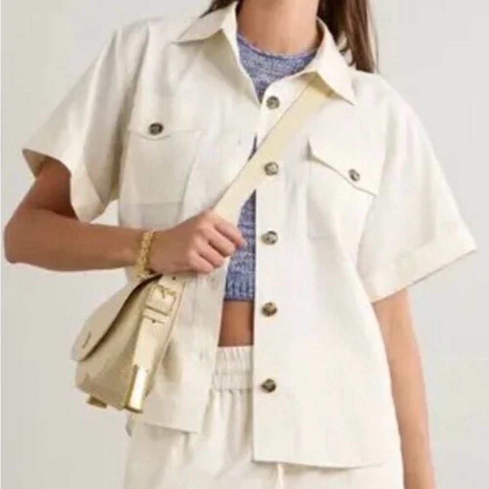 FRAME Patch Pocket Utility Shirt Cotton Blend Relaxed Cream Women’s Size S
